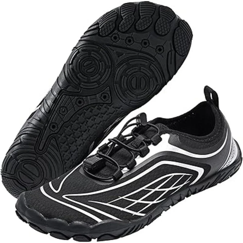 Queday Mens 8 Black Silver NO INSOLE Quick Dry Quick Dry Barefoot Water Shoes